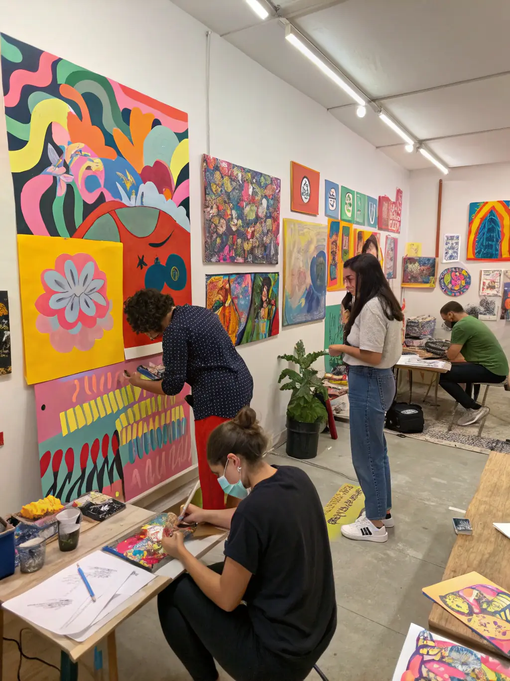 A dynamic image of participants actively involved in an interactive art workshop led by L'ASSOS PIQUANTE, demonstrating hands-on creative engagement.