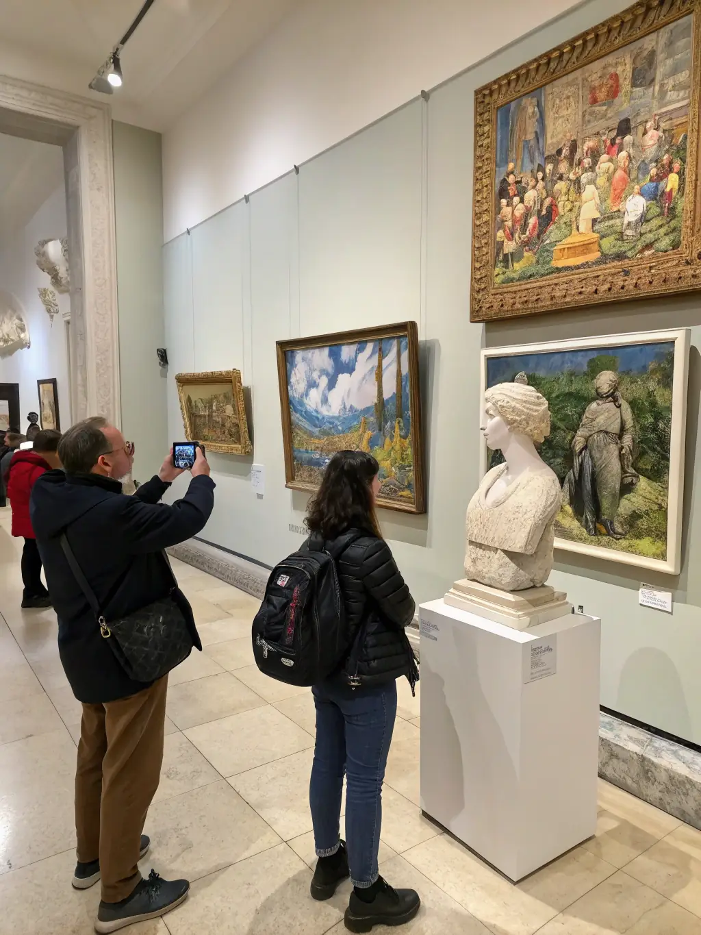 A vibrant photograph capturing a community art exhibition organized by L'ASSOS PIQUANTE, showcasing diverse artwork and attendees engaging with the pieces.