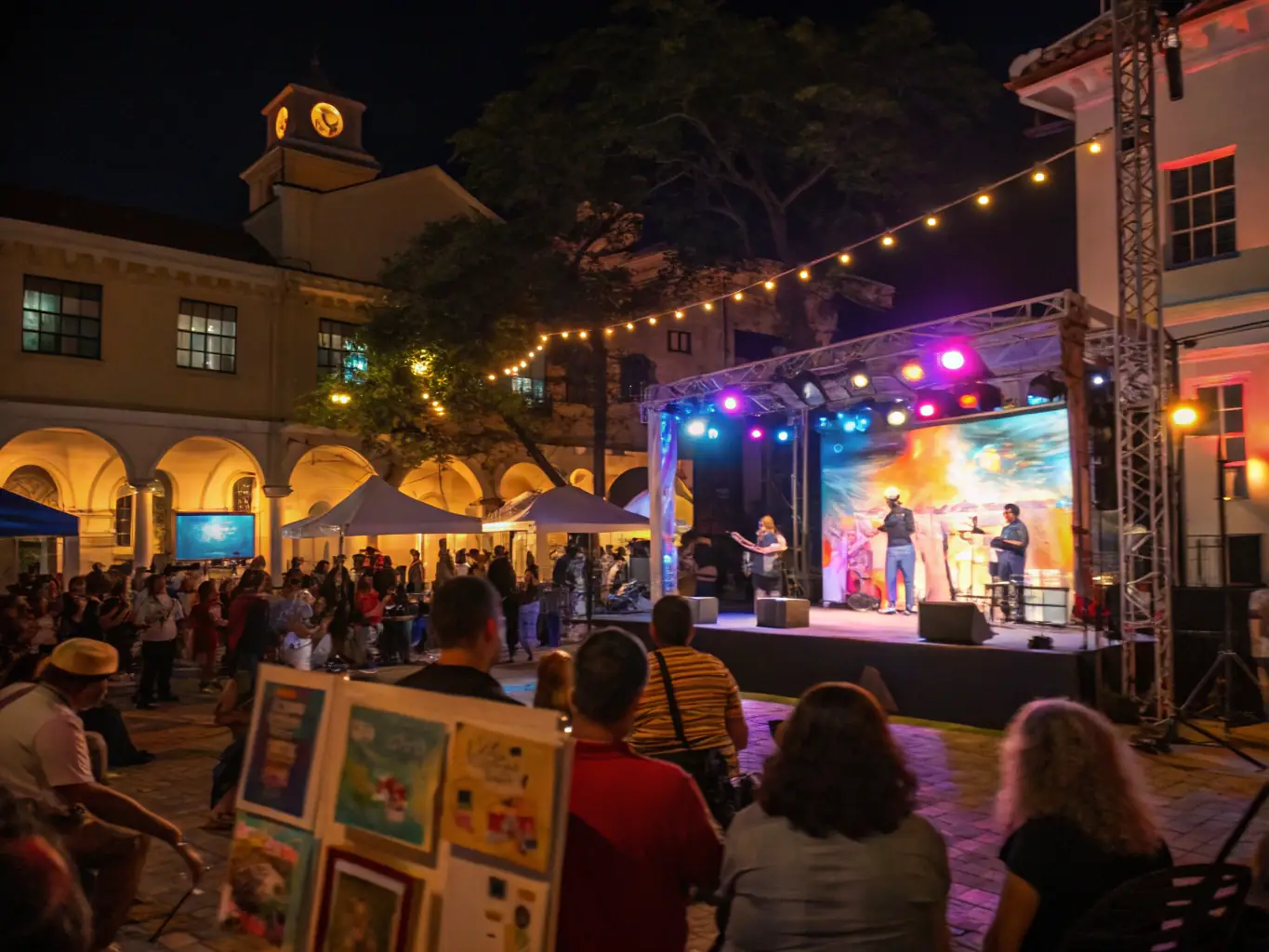 An image of a vibrant outdoor cultural festival organized by L'ASSOS PIQUANTE, featuring diverse performances, art installations, and community members enjoying the festivities.